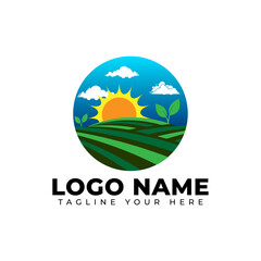 logo vektor Farm view with sun