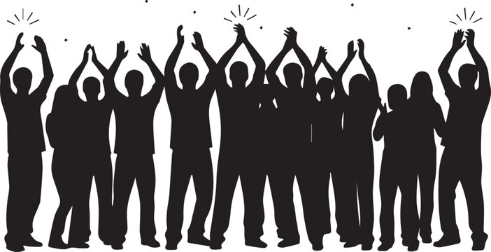 Diverse group of people silhouetted raising hands in celebration and applause for volunteerism - Powered by Adobe