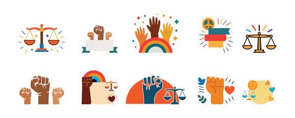 Human Rights Day Icons Collection. Social Justice and Equality Icons Collection. vector set of fire icons.