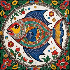 vector illustration of fish in abstract floral background