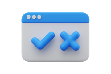 Decision making concept with checkmark and cross symbols representing choices, validation, and rejection in a digital interface