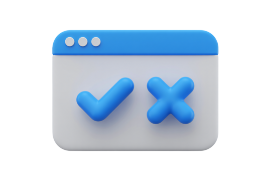 Decision making concept with checkmark and cross symbols representing choices, validation, and rejection in a digital interface