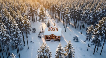 Celebrate the magic of 2025 with this cozy cabin nestled in a snowy winter wonderland