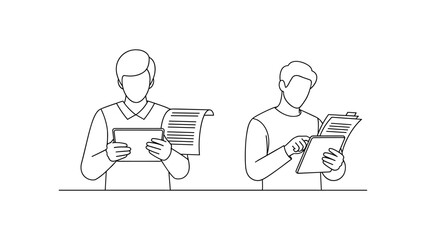 Business people reading documents and using tablet