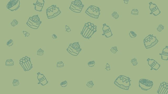 Animated Hand Drawn Fast Food Icons Pattern Background.