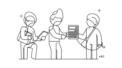 People exchanging calculator in line art style