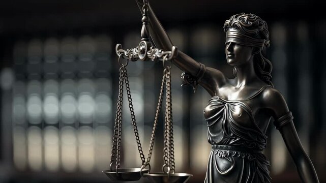 Symbol of Justice with Scales in Law Library, Representing Fairness and Equality