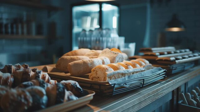Delicious freshly baked croissants and pastries displayed in a cozy bakery setting