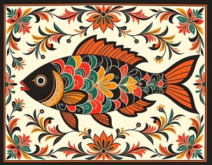 seamless pattern with flowers and fish
