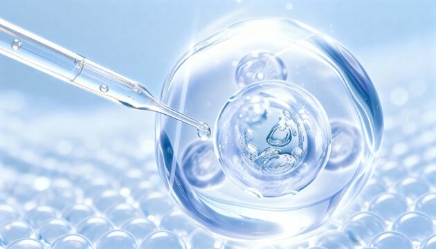 New Stunning macro of a skincare serum droplet being applied to the skin, showcasing advanced beauty technology.