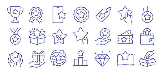 Exclusive benefit, prize, incentive, reward editable stroke outline icons set isolated on white background flat vector illustration. Pixel perfect. 64 x 64. 