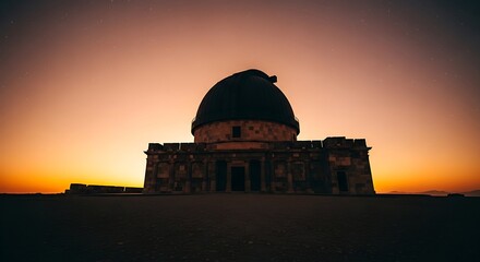 Silhouette of a Dome Structure at Sunset - A Mystical Desert Scene.
