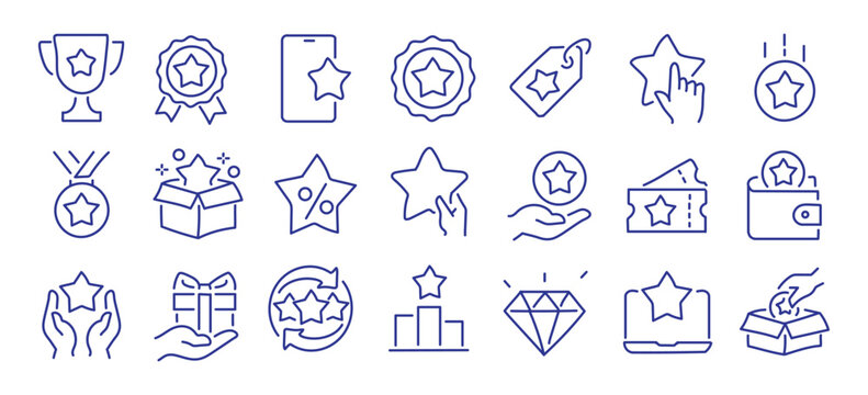 Exclusive benefit, prize, incentive, reward editable stroke outline icons set isolated on white background flat vector illustration. Pixel perfect. 64 x 64. 