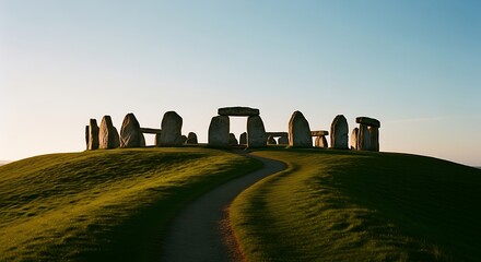 Stonehenge Ancient Monument Sunrise Landscape.