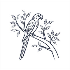 Tropical parrot on a branch vector illustration with flowers and leaves
