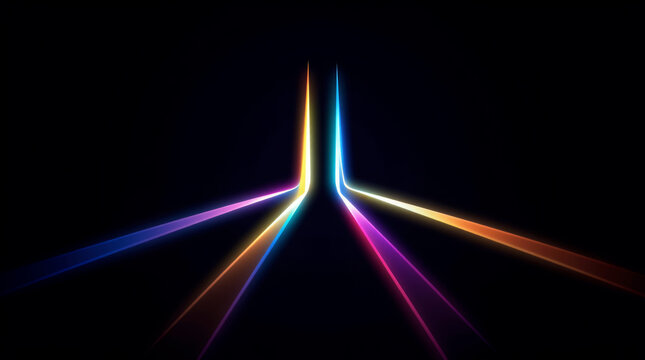  light painting photography. Vibrant streaks of multicolor neon light against dark background. Bright rays of glowing light