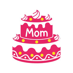 Pink mom birthday cake illustration with yellow polka dots and white swirls Vector, illustration