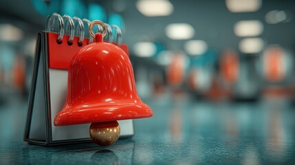 Shiny red bell and calendar page signify upcoming event or deadline