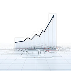 A rising graph on a digital circuit board, representing financial growth and technology, isolated on white background
