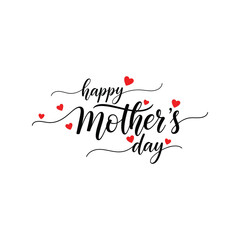 Happy mother's day elegant calligraphy with red hearts, elegant script design Vector, illustration
