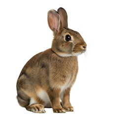 Obraz premium Cute brown rabbit sitting isolated on transparent background