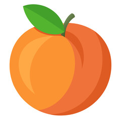 A vibrant orange peach with a green leaf and stem isolated on white background silhouette