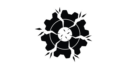 Cracked and broken gear silhouette symbolizing mechanical failure or industrial breakdown silhouette