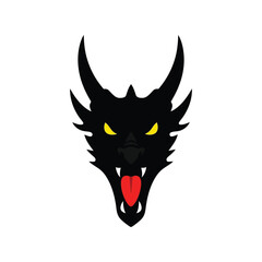 Black dragon head icon with yellow eyes and red tongue   fierce creature vector Vector, illustration