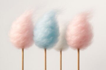 Soft pastel spun sugar treats on sticks, blurred motion