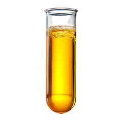 Test tube filled with yellow liquid isolated on transparent background, science