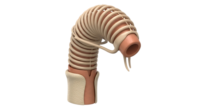 Human trachea anatomy isolated on transparent background, showing the organ structure
