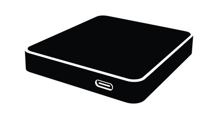 Fototapeta premium A sleek black square electronic device with a subtle white outline and a usb port visible in silhouette
