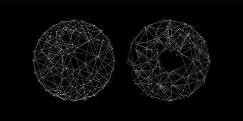 Vector futuristic set black sphere of particles and lines. Network connection big data. Abstract technology background