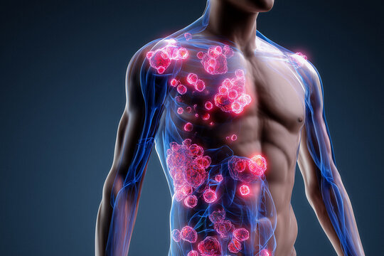 Symbolische Darstellung von menschlichem K&ouml;rper zwischen Krankheit und Heilung &ndash; Anatomie, Entz&uuml;ndung und Regeneration