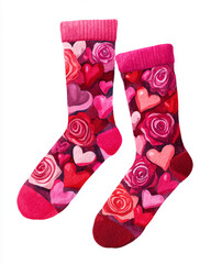 Colorful heart and rose patterned socks for cozy and festive occasions