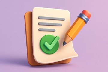 Stylized checklist with a pencil, green checkmark, and paper