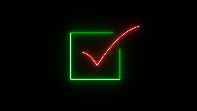  neon-style check mark inside a square. A check mark, also known as a tick, is a symbol used to indicate that something is correct, completed, or verified. 
