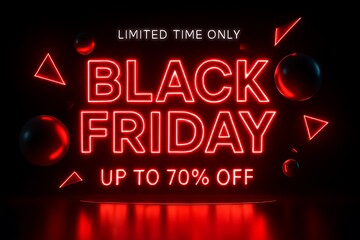 Black friday neon sign with limited time offer and discount