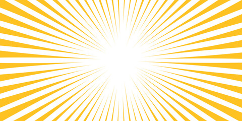 Fototapeta premium Yellow color burst background. Sunburst retro vector Starburst shape. Radial beam sunrise or sunset light retro design illustration. Abstract citrine yellow texture with light of sunburst.