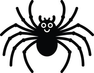 Cute spider vector illustration with smiling cartoon character, Halloween design element featuring fun creepy crawler icon for kids decoration graphics