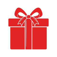 Red gift box with ribbon and bow, simple flat icon, isolated on white background Vector, illustration