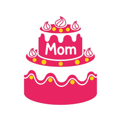 Happy mothers day cake illustration with mom text   pink two tier celebration dessert Vector, illustration