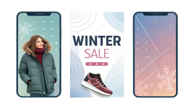 Winter Sale Promotion on Mobile Phone Mockups