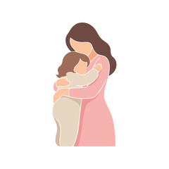 Stylized illustration of a mother embracing her child with love and care, vector art Vector, illustration