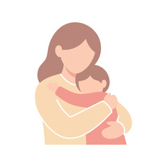 Loving mother hugs child with warmth and care, simple flat illustration Vector, illustration