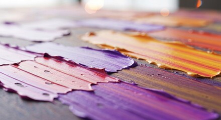 Naklejka premium Textured, colorful paint strokes on a dark surface, artistically arranged