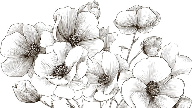 Vintage 2012 Flowers Drawing Vector Illustration