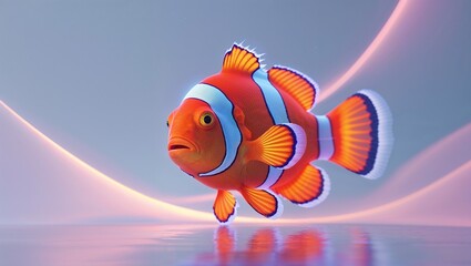 Colorful clownfish swimming gracefully in a serene aquatic environment with soft lighting for underwater concept