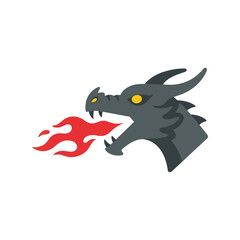 Illustration of a dark gray dragon head breathing red fire on a white background Vector, illustration