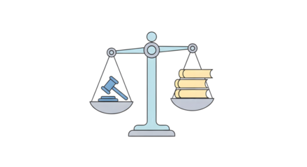 Scales of justice with gavel and books isolated on transparent background
